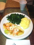 Tilapia & Shrimp, Kales, and mashed potatoes: 425 Calories for this meal